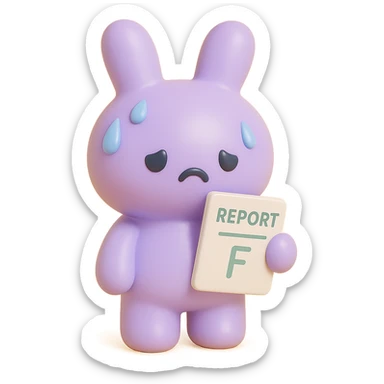 lavender bunny sweating and holding a report, vinyl figure style sticker