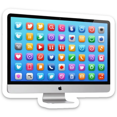 iMac screen displaying app icons in grid sticker