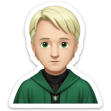 Draco Malfoy at 50 years old, silver-blond hair, sharp features, elegant Slytherin-inspired robes, mature and wise sticker