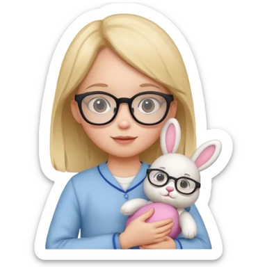 Girl kid with glasses → holding a toy rabbit sticker