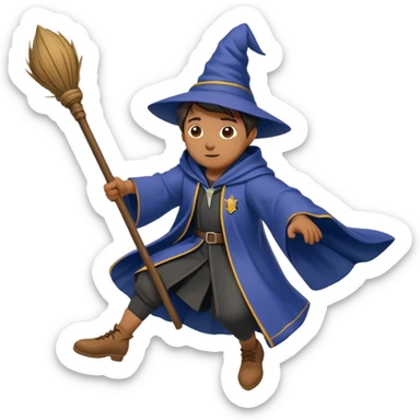 Hogwarts student in wizard robes falling off a broomstick sticker
