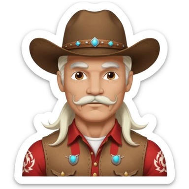 muscular tattooed on face and mustached cowboy long white hair  sticker