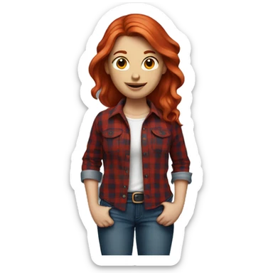 Red haired woman wearing a red flannel shirt and blue jeans sticker