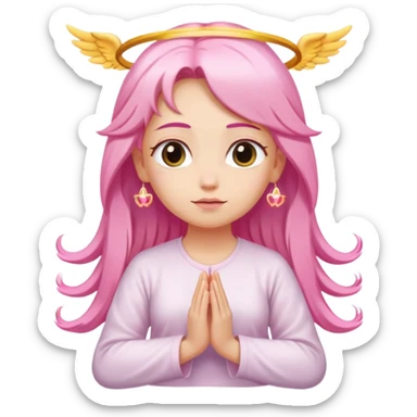 blonde angel woman with long hair meditating with pink hair clips sticker