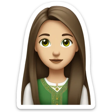 a girl with brown straight long hair,with green eyes,Moldovan,stands sticker