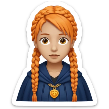 orange braids hair girl, tan skin, wear navy cloak sticker