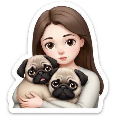 black and white pug cuddling with brown hair girl sticker