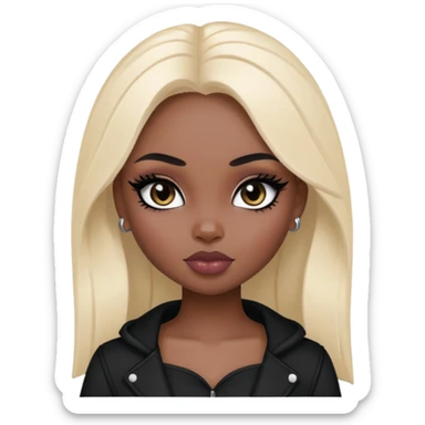 black pretty bratz girl, dark black eyes, black eyeliner, pale skin, black clothes sticker