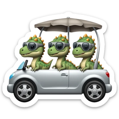 Tres dinosaurios bebés grises cada uno subido en un carro tecnológico blanco con lentes de realidad virtual sticker