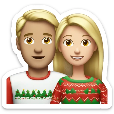 caucasian couple with Christmas pajamas sticker