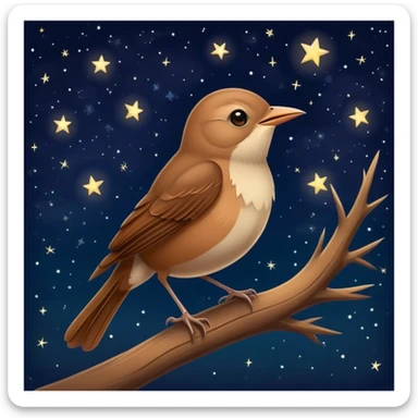 nightingale bird singing, small brown songbird against starry sky sticker
