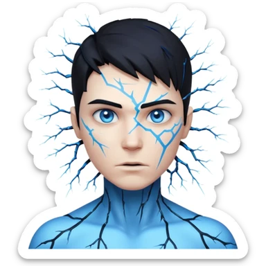 electric lab mutant portrait, head and shoulders only, glowing blue energy cracks on skin, wild hair, intense eyes, sci-fi lab accident vibe, 3D cartoon, mobile game icon style, clean background, no text, no watermark

 sticker