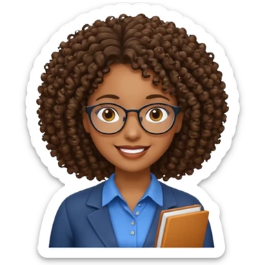 Black female teacher with curly hair and no glasses sticker