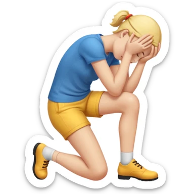 Hands on eyes, emojis right leg out, head bowed down sticker