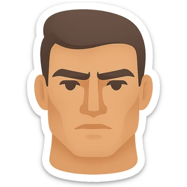 sigma male face, stoic, chiseled features, modern flat icon sticker
