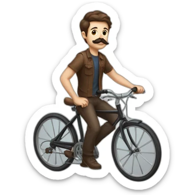 young Man with handlebar moustache on a bike,brown hair and brown moustache sticker
