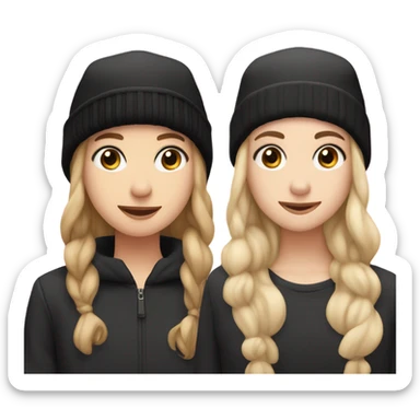 2 best friend, one of them is pale, brown wavy hair in black winter cap, and the othet one is pale, black straight hair with black winter cap sticker