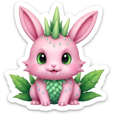Kawaii bunny plant dragon with tiny spikes, extremely cute, giant sparkly eyes, blushing cheeks, pastel colors, small mouth, adorable expression sticker