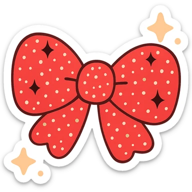 Make the glittery bow red, keep it sparkling and decorative with no background, maintain the glittery sparkling texture and decorative style. sticker