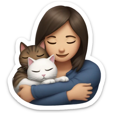 Girl and cat snuggling sticker