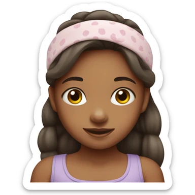 little girl wearing skincare headband holding stanley sticker