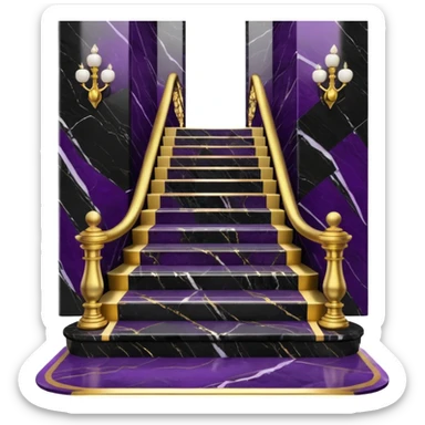 Luxurious black marble hallway stairs with gold and white accents  with with violet accents sticker