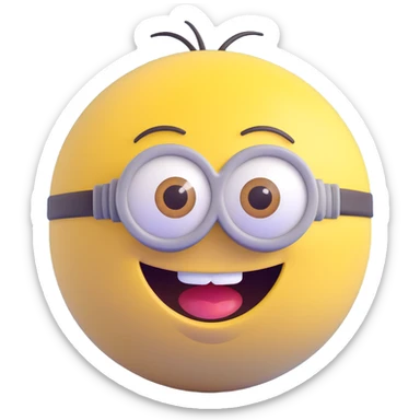3d sphere with a cute yellow minion face, giggling sticker