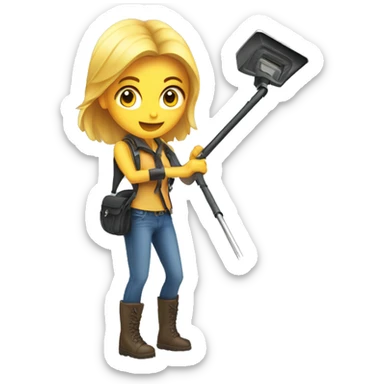 Pretty woman using a metal detector on ground sticker