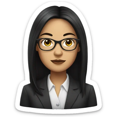 Female defense attorney with long black hair with glasses sticker