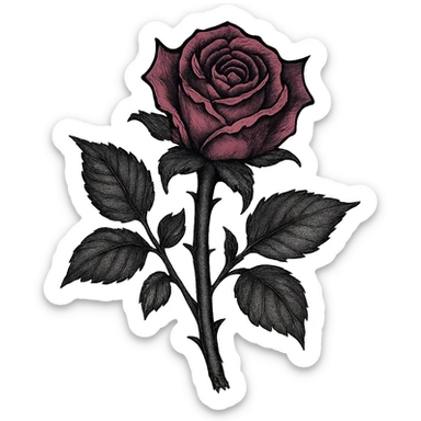 gothic rose, black and pink, ghibli style sticker