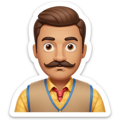 The neighbor character from Hello Neighbor game with mustache and vest sticker