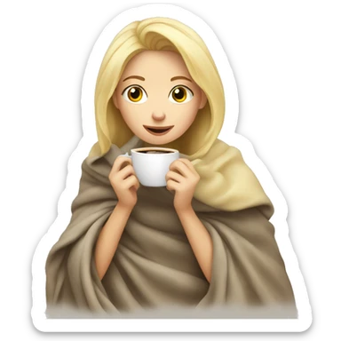 Blonde girl in blanket drinking coffee  sticker