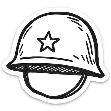 WW2 commander helmet, hand-drawn sketch style, black outlines sticker
