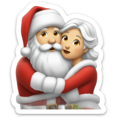 full body santa and mrs. claus kiss sticker