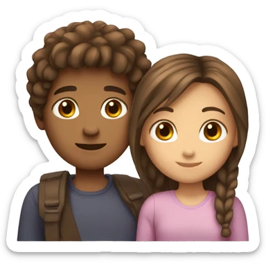 Girl and boy hugging brown hair brown eyes sticker