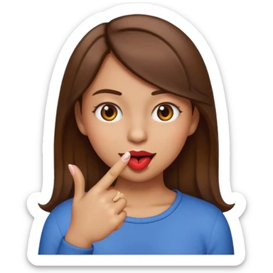 Basic emoji girl biting her nails, but in a flirty ways, a bit darker skin ( not so brown), brown hair and only one pointing finger sticker