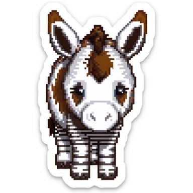 A donkey with a zebra head, donkey body with brown fur and zebra head with black and white stripes sticker