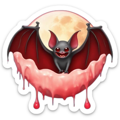 flying vampire bat in front of realistic full moon dripping red slime from mouth sticker
