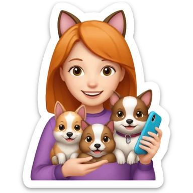 girl holding an iphone case with a pattern with pets faces  sticker