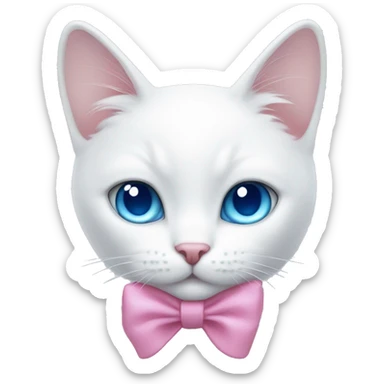 white cat with a pink bow and blue eyes sticker