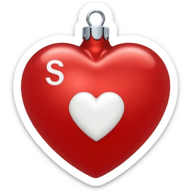 red Christmas heart-shaped ball with white "S" logo sticker