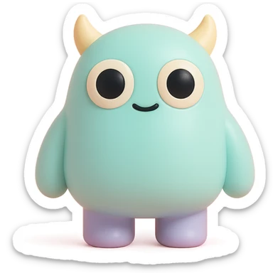 cute monster with round body, big eyes, small horns, pastel colors, toy-like sticker