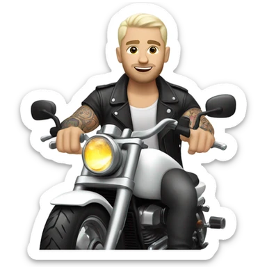 tattooed white guy with really short hair and on a white motorcycle sticker
