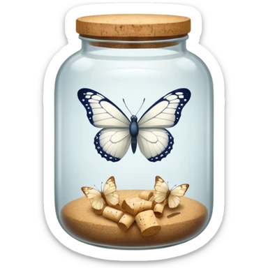 A white butterfly traped in an old jar sticker