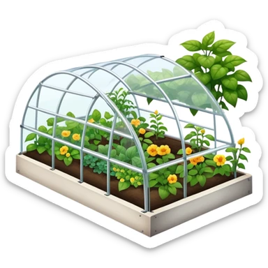 garden bed with protective cover, greenhouse cover over plants sticker