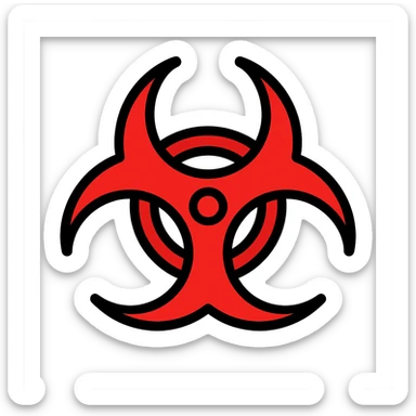 biohazard icon, intense red highlights, contaminated area, modern warning sign sticker