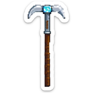 pixelated Minecraft diamond pickaxe with brown handle sticker