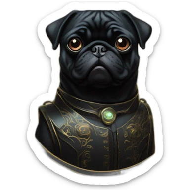 A cyberpunk black pug in Art Nouveau style during 1910 sticker