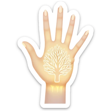 ethereal glowing hand with intricate palm lines and mystical symbols sticker