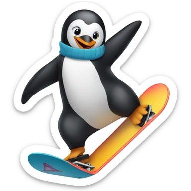 Penguin riding a snowboard  sticker
